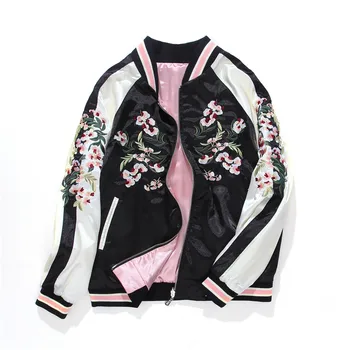 

Women's Embroidery Jacket Women Fashion Vintage Baseball Uniform Both Sides Wear Kanye West Bomber Jackets