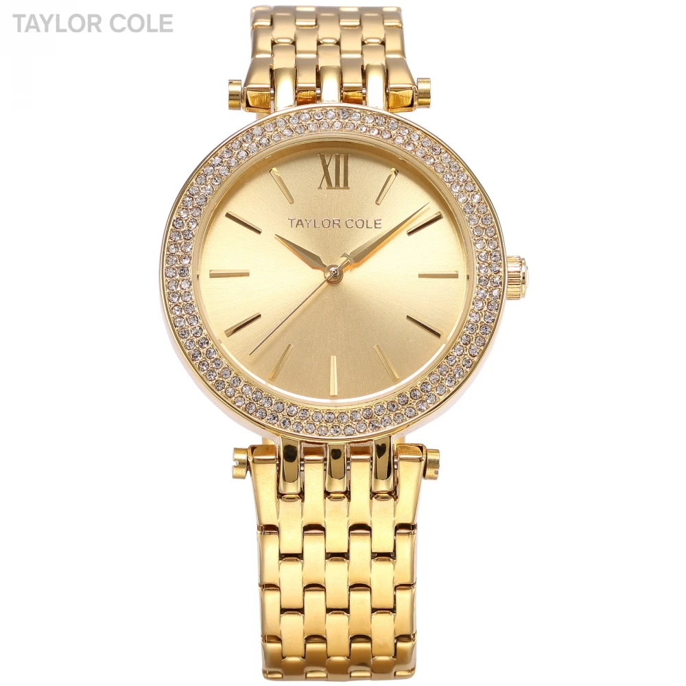 TAYLOR COLE Luxury Brand Relogio Feminino Rhinestone Case Gold Steel Women Dress Watches Relogio Feminino Quartz Watch / TC001 TAYLOR COLE Luxury Brand Relogio Feminino Rhinestone Case Gold Steel Women Dress Watches Relogio Feminino Quartz Watch / TC001