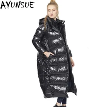 AYUNSUE Европейская мода зимние куртки на утином пуху женские Асимметричные Длинные свободные парки на молнии Большие размеры 5XL casaco feminino