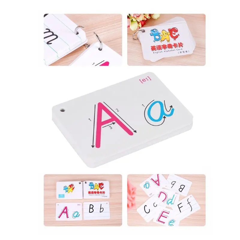 

26 Letter English Alphabet Card Ring Buckle Handwritten Pronunciation Early essential tool Learning Educational Toy
