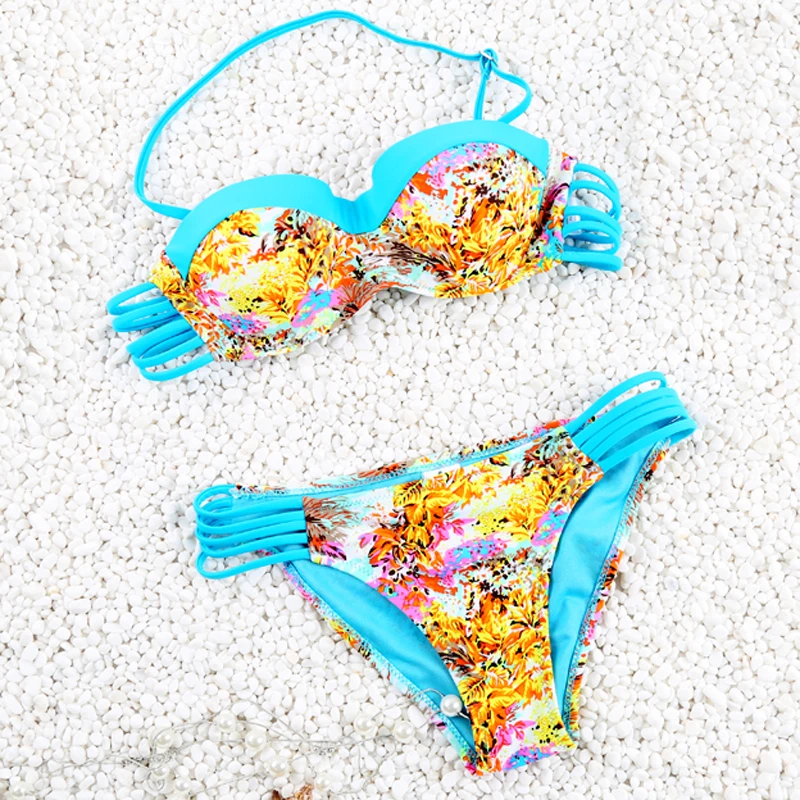 

2017 Bandage Swimwear Women Low Waist Swimsuit Sexy Top Bottom Bathing Suit Female Push Up Bikini Set Luxury Biquini S M L