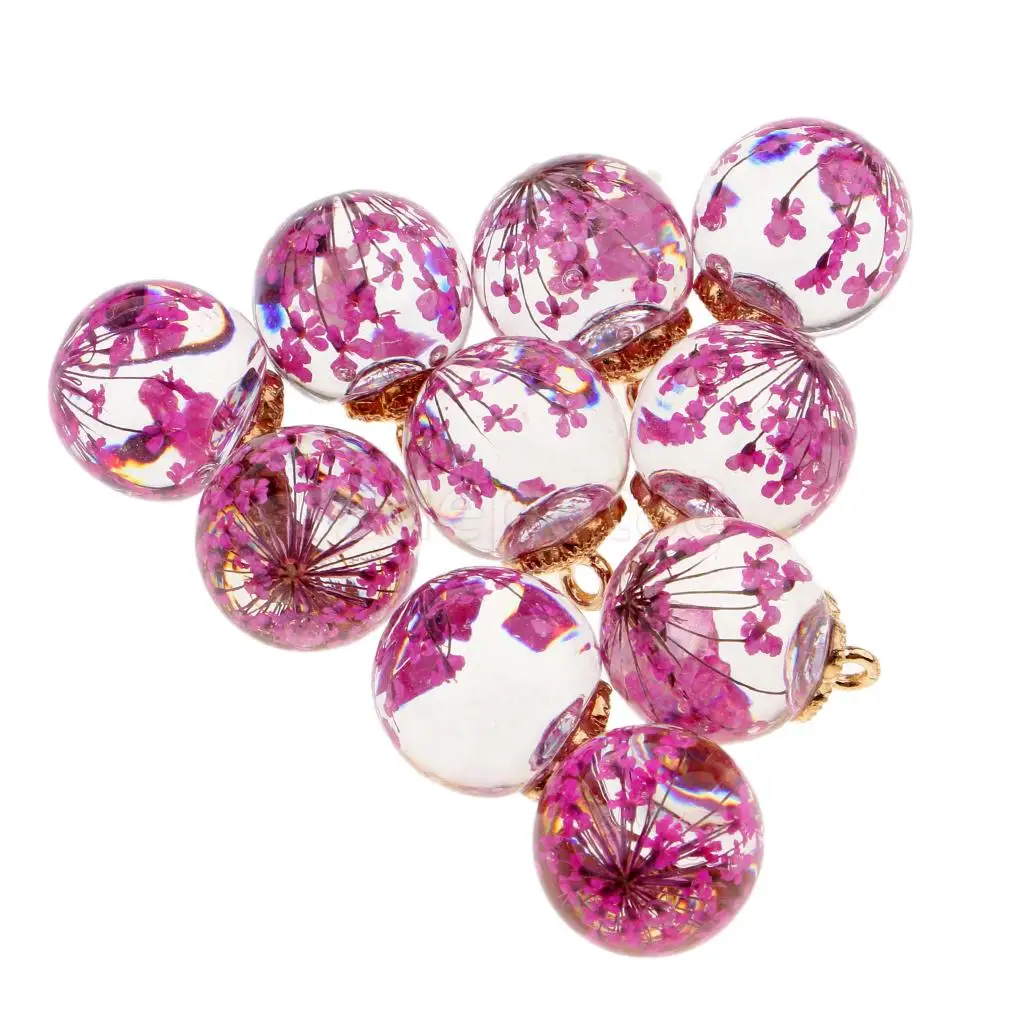 10pcs Dried Flower Glass Ball Pendant with Flower Cap DIY Earring Dangle Craft Findings Loose Beads