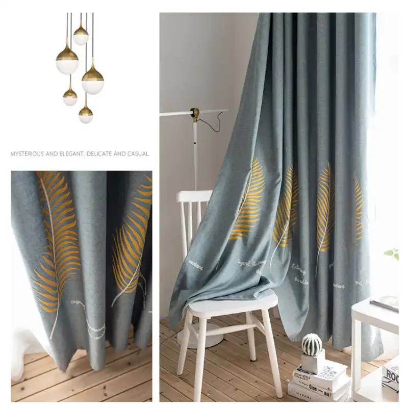 Linen Fabric Curtain Plain For Living Room Leaves Pattern Sheer