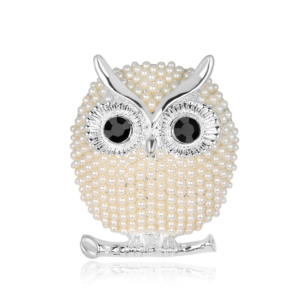 CHUKUI Simulated Pearl Brooch Animal Owl Brooches For Women Party Accessories Wedding Decoration Christmas Jewelry Brooch (4)