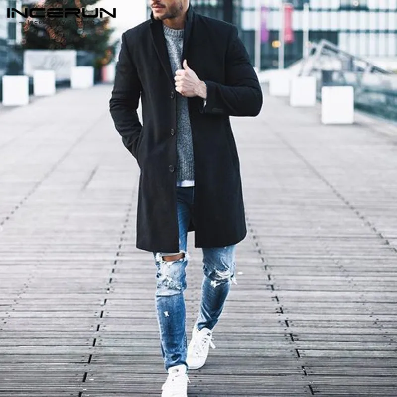Skup Klasyczne zimowe męskie kurtki długie płaszcze Trench Slim Fit znosić Hombre moda płaszcz Hombre Masculino zima mężczyźni odzież czarny