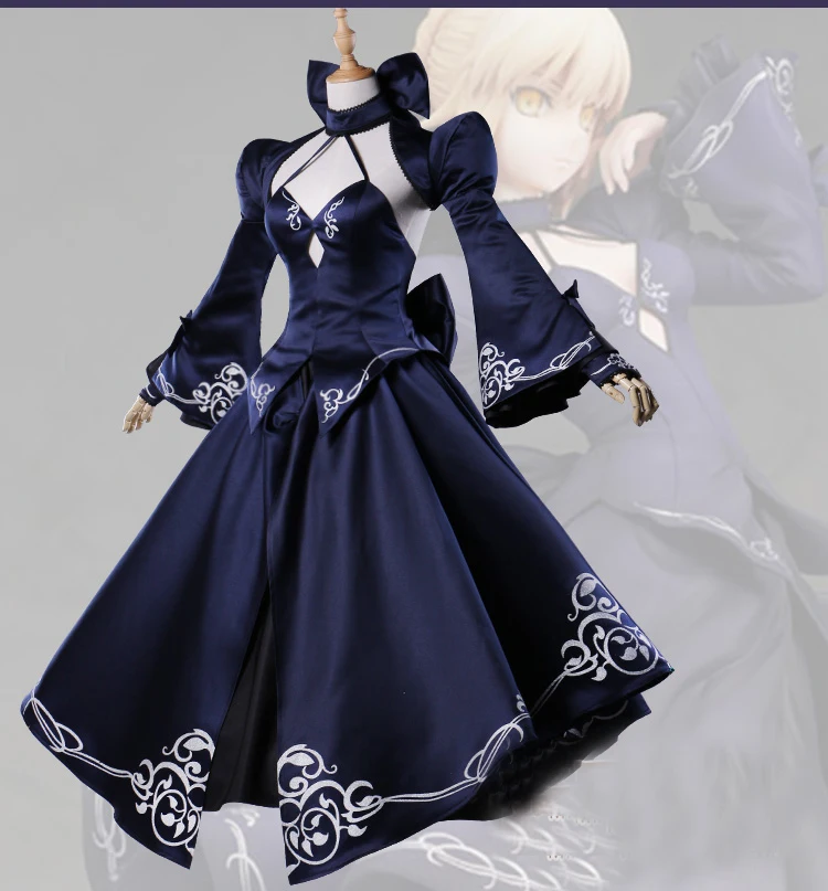 Anime cosplay Customized available Saber Costume Artoria Pendragon Anime Fate Stay Night UBW Fate Zero Sword Cosplay Black Dress (2)