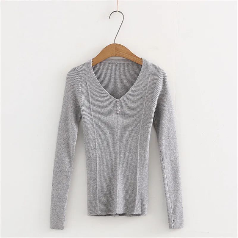 2018 Spring New Korean Thin Breasted Knit Sweater Womens Street Solid V-neck Slim Women | Женская одежда