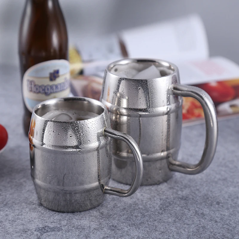 

1pc Bar Beer Mugs 300/420ml 304 Stainless steel Handle Double-Layer Beer Mugs Whisky Cup Wineglass Bar Drinkware Cup