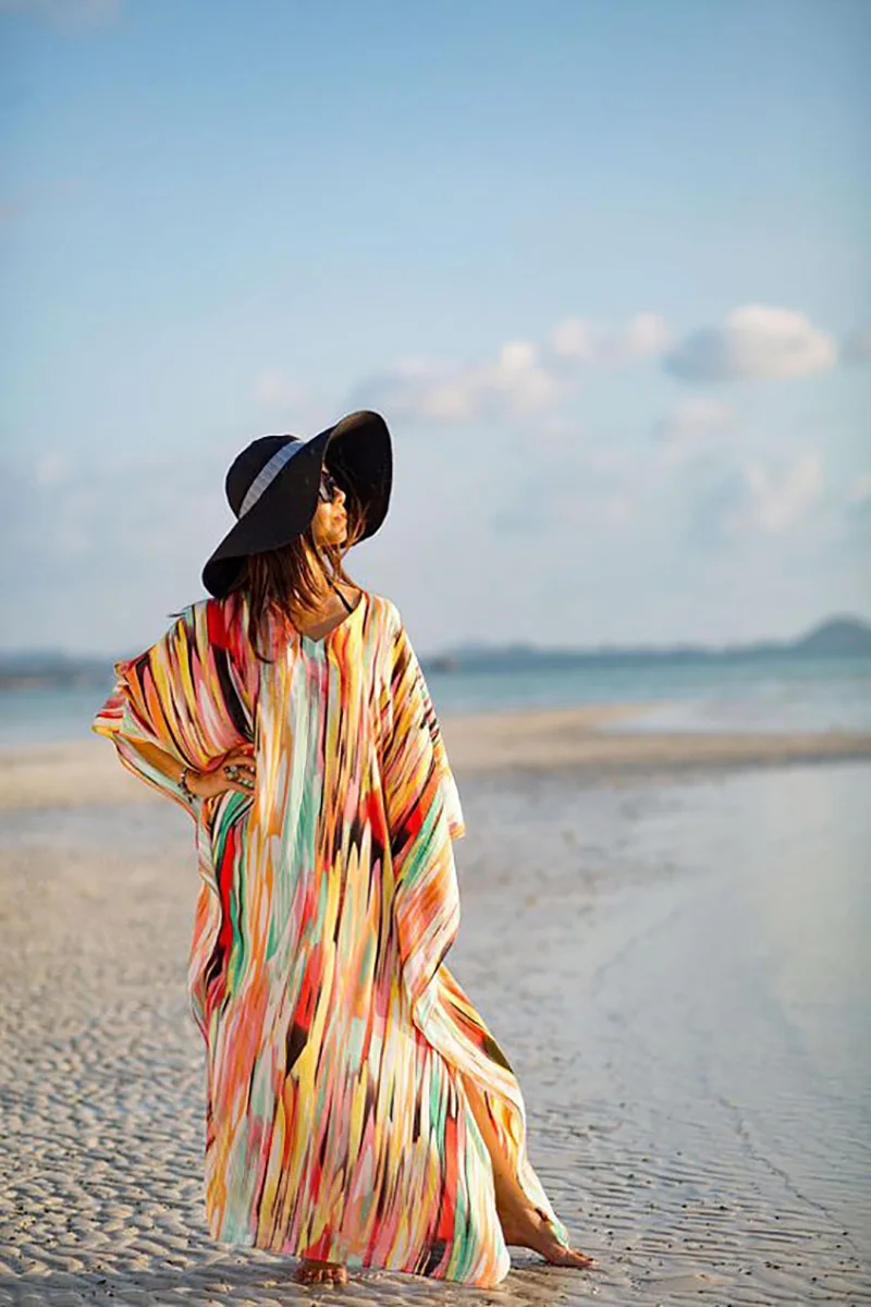 Облегающее шифоновое длинное платье с галстуком-бабочкой, пляжная одежда, многоцветные макси платья с рукавами «летучая мышь» для женщин, boho, летнее праздничное платье grobe