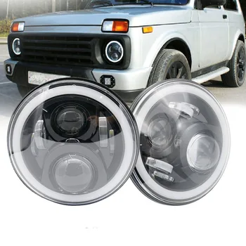 

2X 7Inch LED Headlights with White Halo Ring Angel Eyes+Amber Turn Signal Halo For Jeep Wrangler JK lada niva 4x4 suzuki samurai