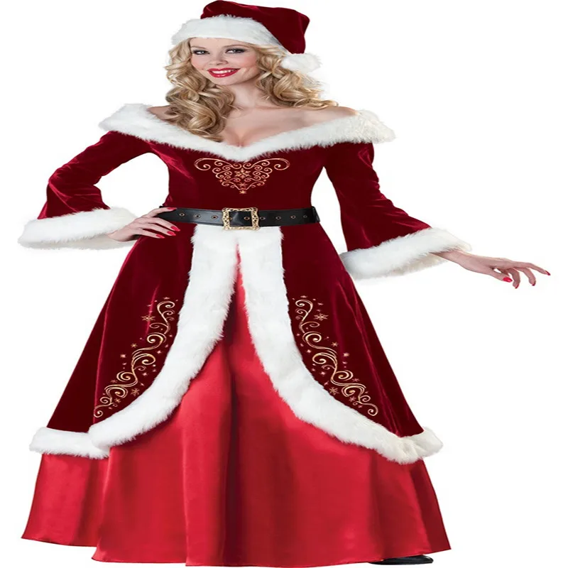 

Adult Santa Claus Father Christmas Costumes Suit Xmas Gift Uniform Outfit Cosplay Costumes for woman