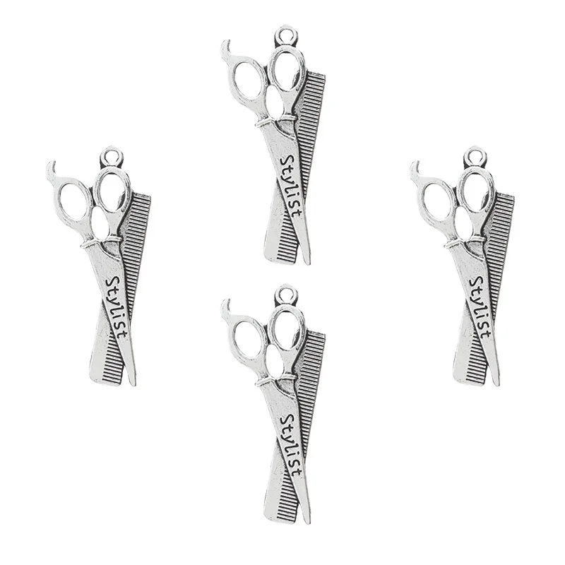 

5pc Hairdresser Charms Antique Silver Tone Stylist Brush and Comb Set Diy Bracelet Necklace Pendant Jewelry Accessories Findings