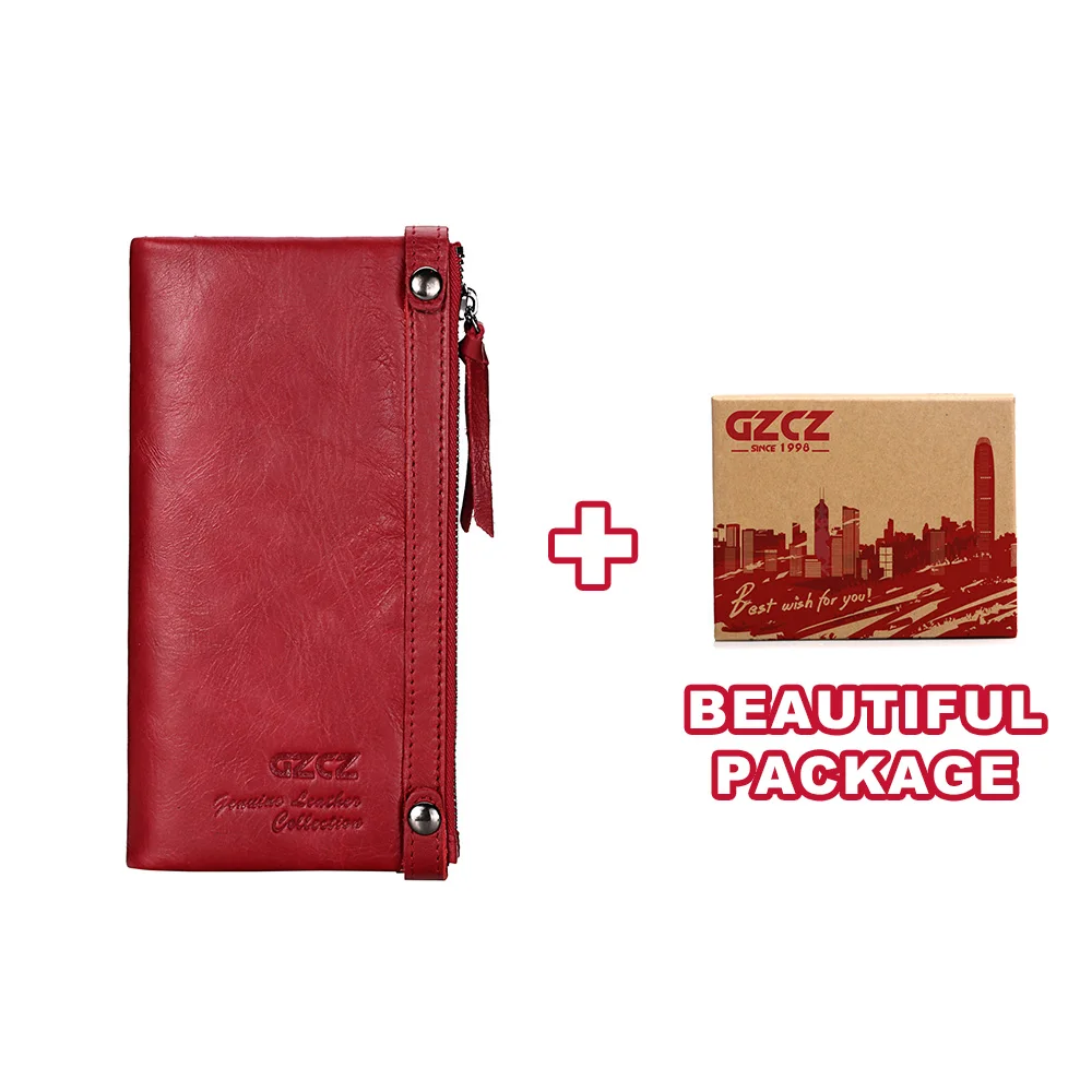 GZCZ Длинный кошелек из натуральной кожи для женщин, роскошный бренд, женский кошелек, для денег, удобный кошелек, Portomonee, Дамский клатч с карманом - Цвет: Red-Box