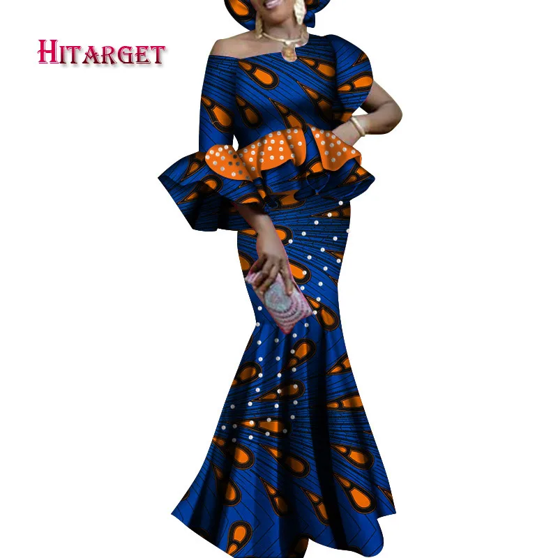 Hitarget Danshiki комплект из обуви в африканском стиле платья для Для женщин сексуальное платье на одно плечо с юбкой комплект из 2 предметов, костюм для вечерние/свадебные принт в африканском стиле Одежда WY4132 - Цвет: 18