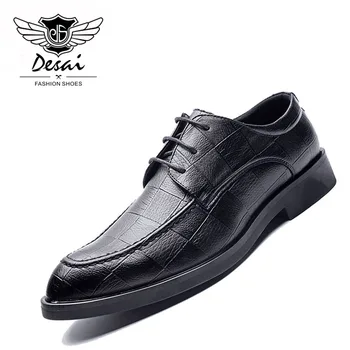 

DESAI Spring Autumn Men Formal Work Shoes Lattice Men Business Dress Shoes Men Pointy Shoes Oxfords Size 38-44