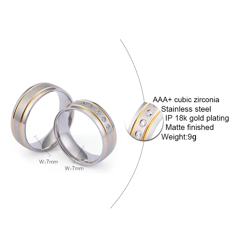 Alliance Wedding Rings Personality Cubic Zirconia Couple Rings for Women and Men Matte Finished Stainless Steel Lover Jewelry