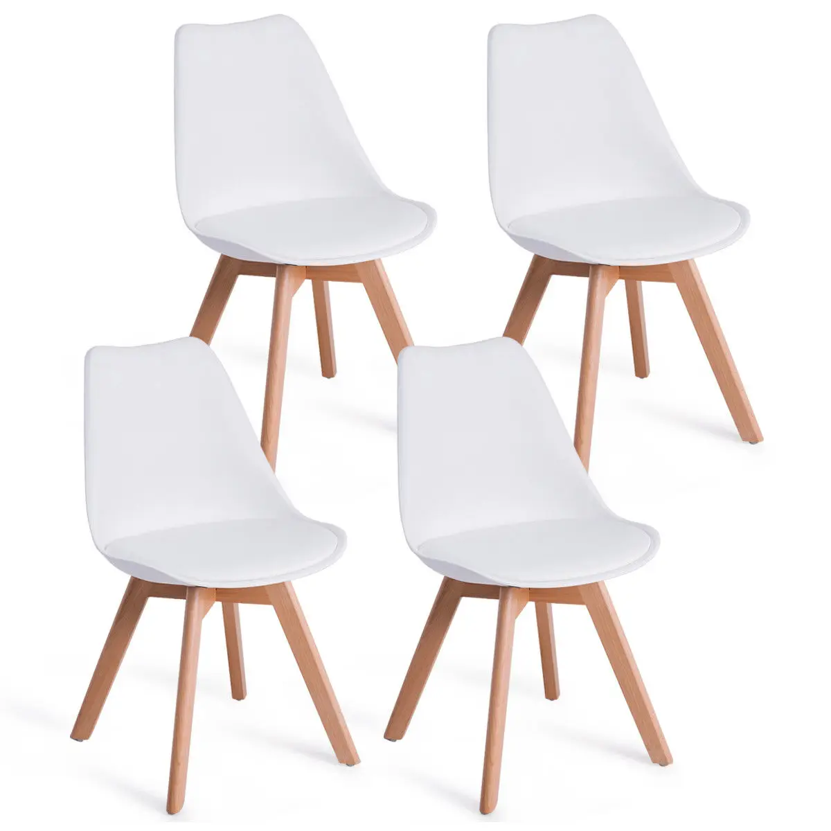 Giantex Set Of 4pcs Mid Century Modern Style Dining Side Chair Giantex Set Of 4pcs Mid Century Modern Style Dining Side Chair Upholstered Seat Wood Legs White Chairs Hw57081 In From Furniture On