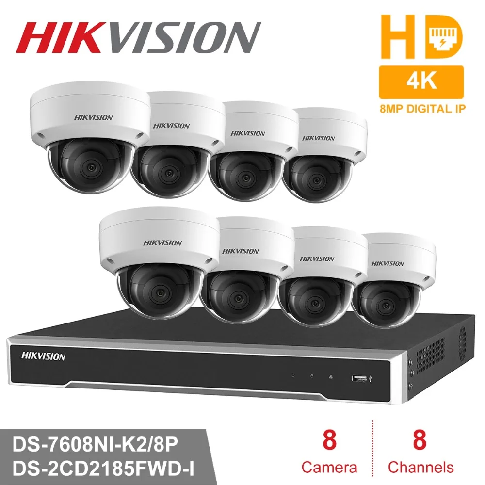 Hik 8CH HD POE NVR комплект видеонаблюдения Системы 8 шт. 8MP Открытый Купол Крытый IP Камера ИК Ночное видение наблюдения комплект