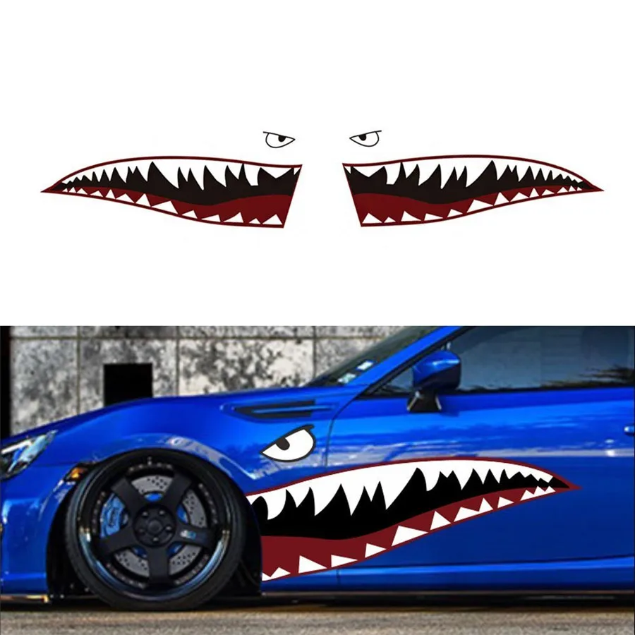 

59'' Full Size Red Grey Shark Mouth Tooth Teeth Reflective Car Sticker Vinyl Auto Car Cool Refiting Exterior Decal For Side Door