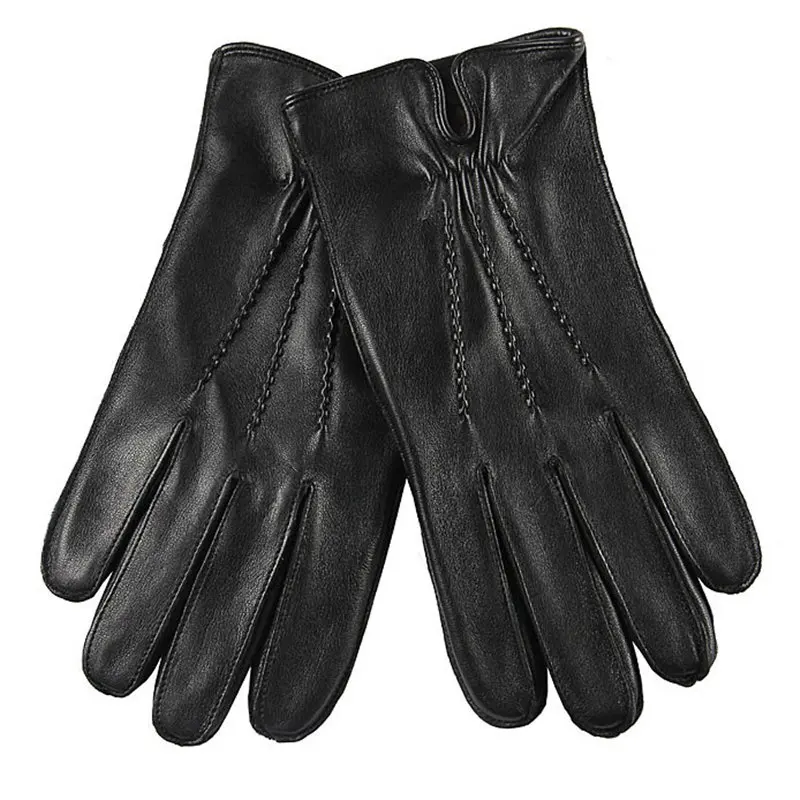 Новое поступление, мужские перчатки из натуральной кожи, теплые зимние перчатки из козьей кожи, модные утолщенные перчатки на запястье M014WC - Цвет: Black