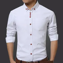 Для мужчин рубашка Новинка весны 2017 года Брендовые однотонные Бизнес Для мужчин Slim Fit рубашка мужская одежда с длинным рукавом
