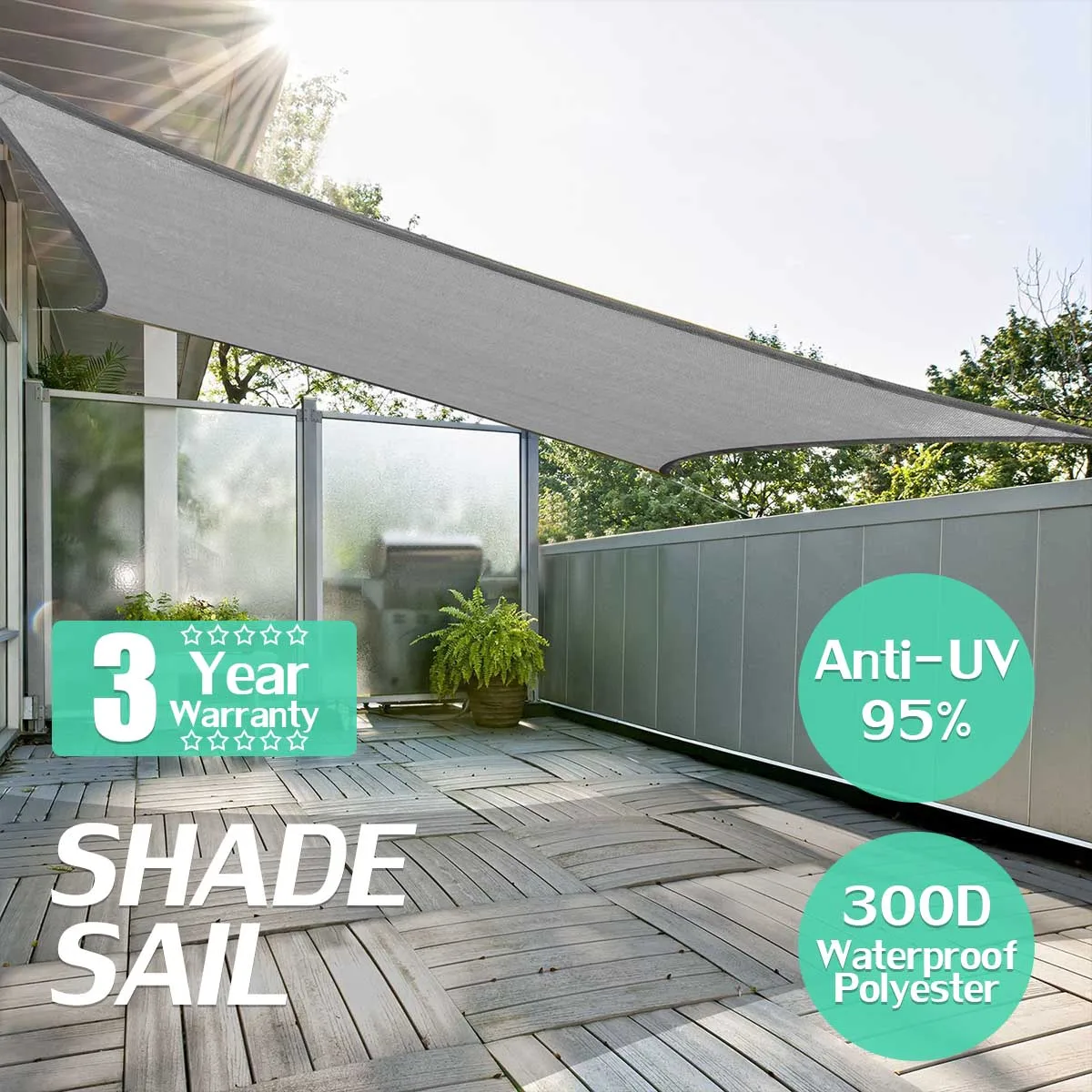 Grey Square 3x3 4x4m Retractable Sun Shade Shelter 160GSM HDPE