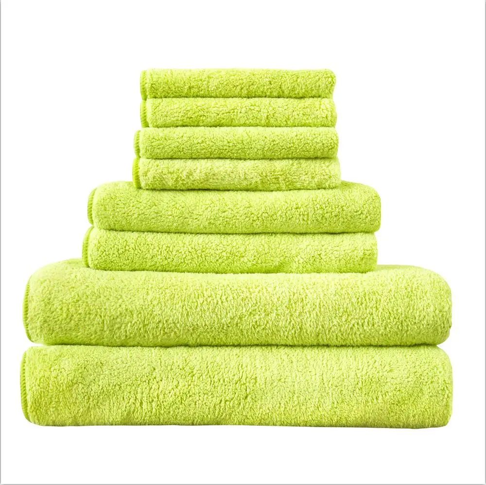 Вышивка лаванды Быстросохнущий Антибактериальный Хлопок Ткань полотенце набор, взрослые дети квадратное полотенце+ полотенце для лица+ банное полотенце 8 шт - Цвет: Цвет: желтый