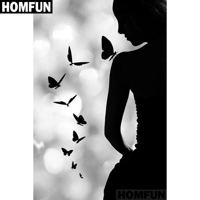 Алмазная 5D картина HOMFUN A01302 Бабочка девочка тень вышивка крестиком