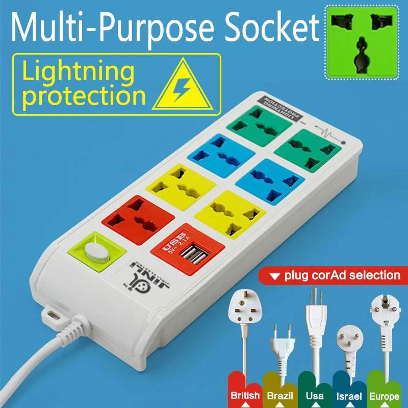 3 м длина 8 способов Универсальный pinboard 2 USB порта зарядного устройства с ЕС