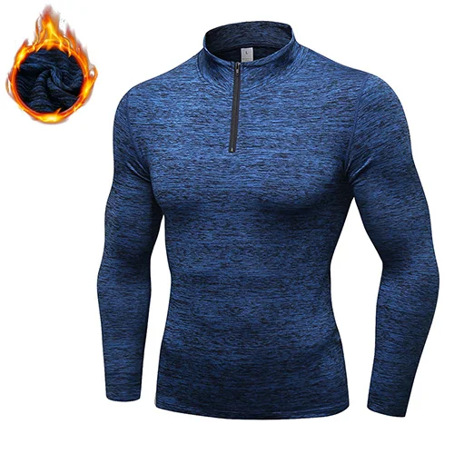 Мужская теплая флисовая куртка для бега, спортивное пальто для тренировок, зимние теплые пуховые куртки на молнии, толстовки для бега в спортзале, европейские размеры XXL - Цвет: Синий