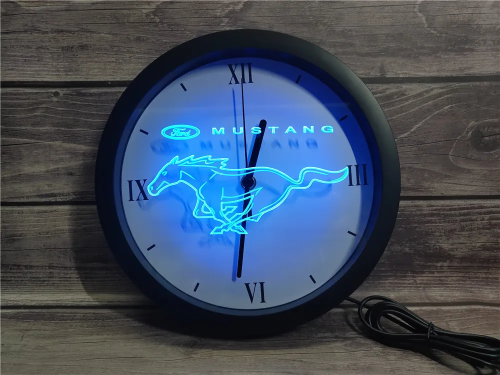 

0R064 Ford Mustang APP RGB 5050 LED Neon Light Signs Wall Clock