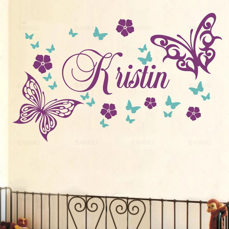 

Color butterfly decoration art wall sticker Custom Personalised Name Kid Girls Nursery living room bedroom home decor