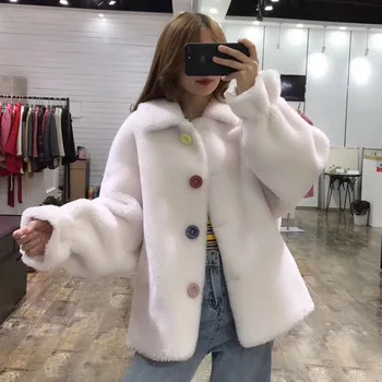

Abrigo mujer sheep fur coat plus size clothes wool blends women winter jacket Flare Sleeve clothing thick warm parka real fur