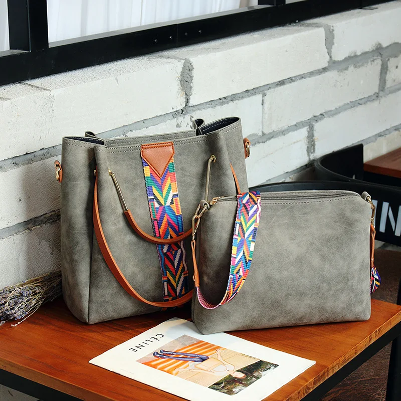 

2018 frosted skin female bag large capacity bucket mother bag colorful shoulder strap Luxury Handbags Women Bags Designer