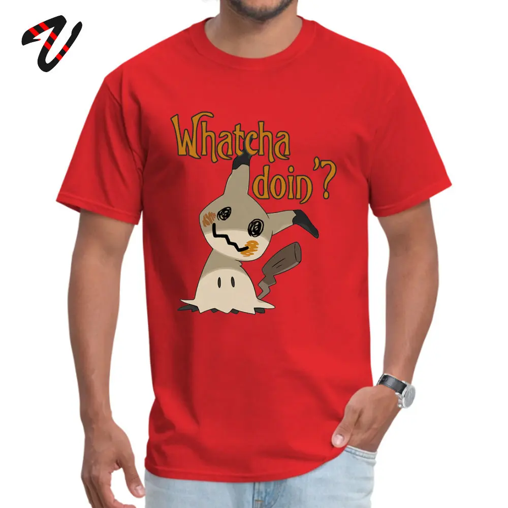 Whatcha doin Mimikyu Top T-shirts Custom Short Sleeve High Quality Round Neck Cotton Tees Tshirts for Men Summer/Autumn Whatcha doin Mimikyu11697 red