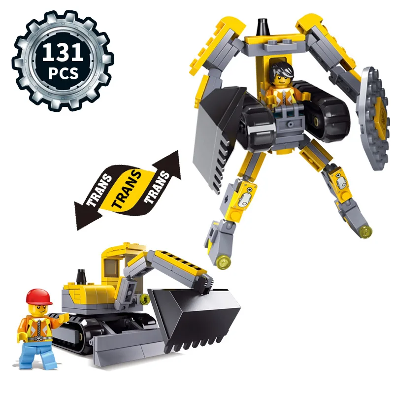 

KAZI 131Pcs City Construction Digging Engineering Vehicles Trans Toys Transformation Robot Toy Model Building Blocks Toys
