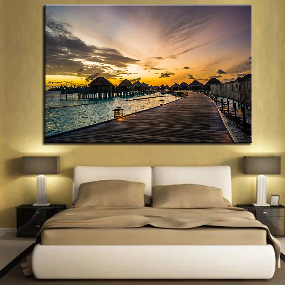 Modular-Canvas-HD-Prints-Paintings-Home-Decor-Frame-1-Piece-Wooden-Bridge-Seascape-Pictures-Sunset-Posters (1)