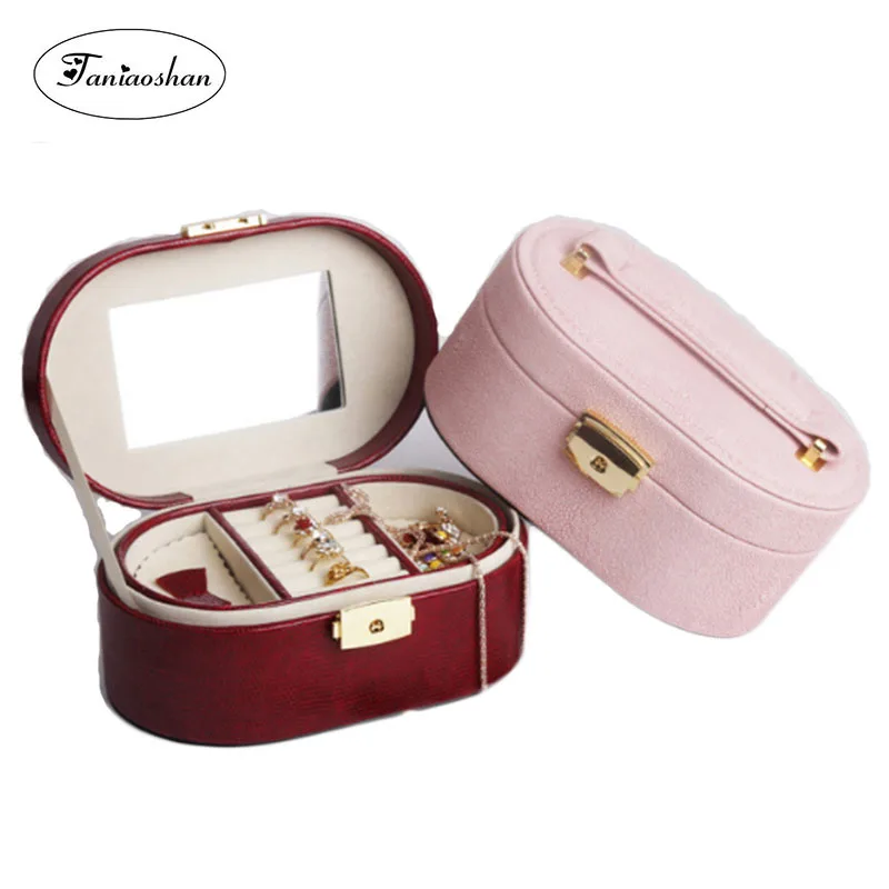 

PU Leather Double Layers Jewelry Box With Mirror Portable Jewelry Holder With Lock Fashion Storage Casket For Women