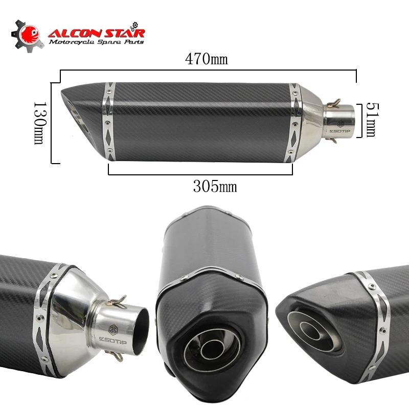 

Alconstar- 470mm Carbon fiber Motorcycle Motocross Exhaust Muffler with DB Killer Dirt Pit Bike GSXR600 750 TMAX530 500 NC700X