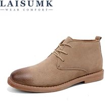 LAISUMK Leather Men Ankle Boots Breathable Men Leather Boots High Top Shoes Outdoor Casual Men Winter Shoes Botas Homme