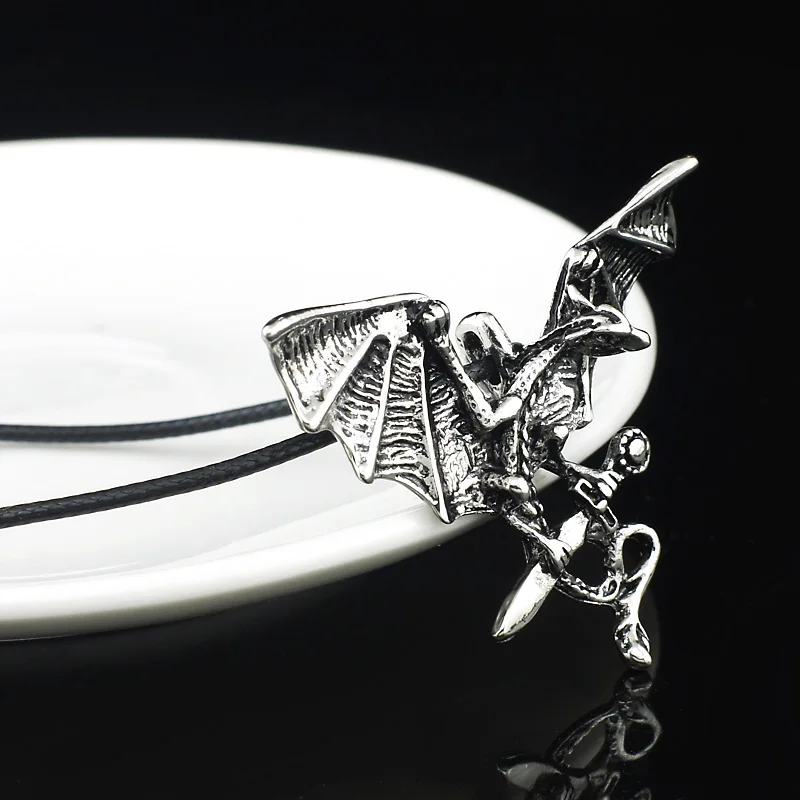 Dormon Ретро Мужская Унисекс летающий дракон меч Титан Нержавеющая сталь кожа цепь кулон ожерелье X558