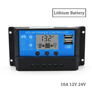 

10A 12V/24V LCD display solar charger seale AGM GEL 3.7V 3.2V 3S 4S Iron li-ion lithium battery PWM Solar Panel Charger USB