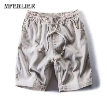 

MFERLIER Summer Cotton linen Shorts men Solid color Casual men shorts 4 Colors