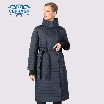 

2020 Spring Autum Women's Parka Warm Windproof Thin Women Coat Long Plus Size Quilting Cotton Standing Collar Jackets CEPRASK