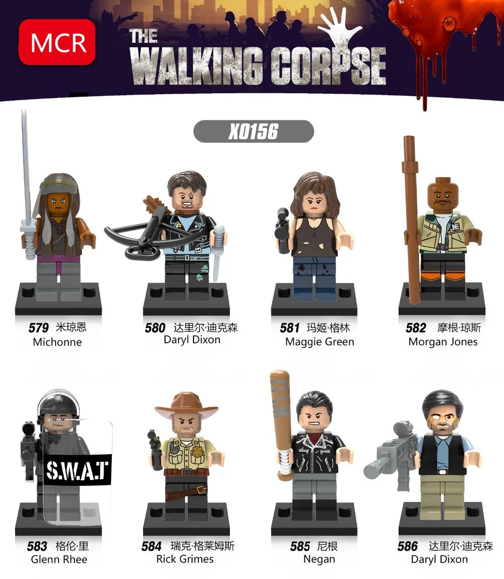 

8PCS/LOT The Walking Dead Movie Building blocks little figure doll for children Mini legoing birthday gift Minions
