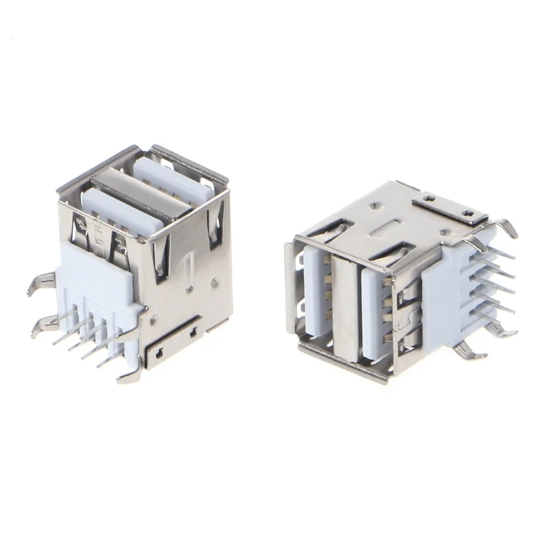 

10 Pcs Dual USB 2.0 Female Type A 8-Pin DIP Right Angle Jack Socket Connector