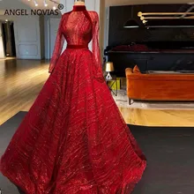 ANGEL NOVIAS, красное бальное платье с длинными рукавами, блестящее Abendkleider, арабское элегантное вечернее платье, Vestido Sirena Largo