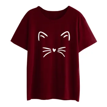 

Plus Size S-XL Summer T Shirt New Arrivals Fashion Short Sleeve O-Neck Cat Printed T-Shirt Woman Tee Tops #Zer