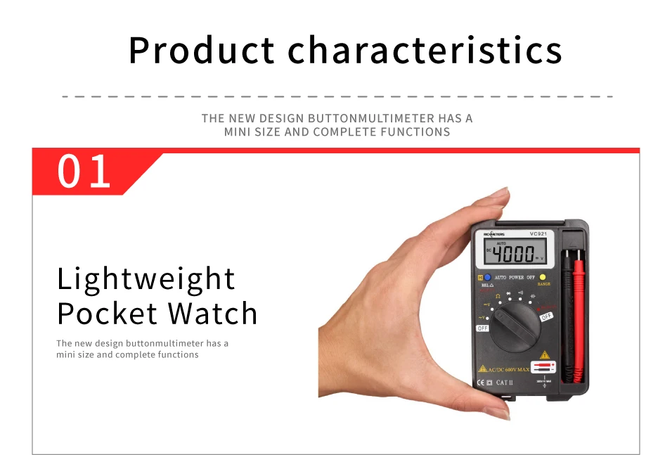 Цифровой мини-мультиметр RICHMETERS VC921 с автоматическим диапазоном частоты переменного/постоянного тока 4000 отсчетов карманный измеритель размера