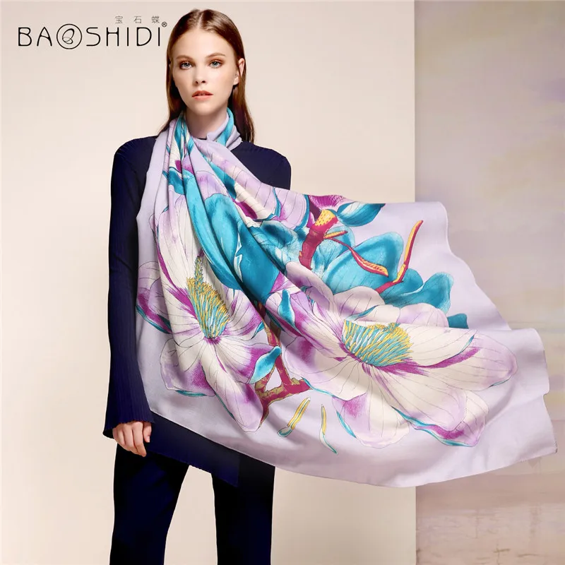 [BAOSHIDI] 100% шерстяной зимний шарф роскошные брендовые шарфы элегантные женские